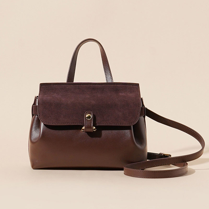 Women's Minimalist Top Grain Leather & Suede Leather Crossbody Handbag