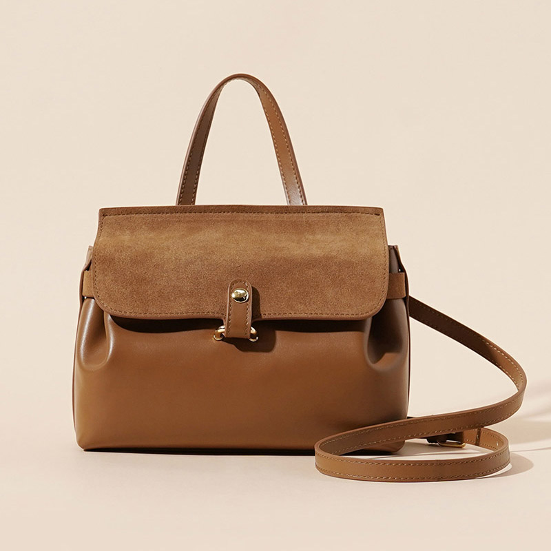 Women's Minimalist Top Grain Leather & Suede Leather Crossbody Handbag