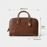 Women's Vintage Full-Grain Leather Bowling Crossbody Shoulder Handbag with Gold-Lock