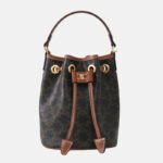 Women's Vintage Split Leather Printed Drawstring Bucket Bag In Gold Hardware