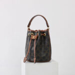 Women's Vintage Split Leather Printed Drawstring Bucket Bag In Gold Hardware