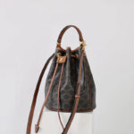 Women's Vintage Split Leather Printed Drawstring Bucket Bag In Gold Hardware