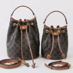 Women's Vintage Split Leather Printed Drawstring Bucket Bag In Gold Hardware