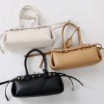 Women's Vintage Split Leather Baguette Handbag In Silver Hardware