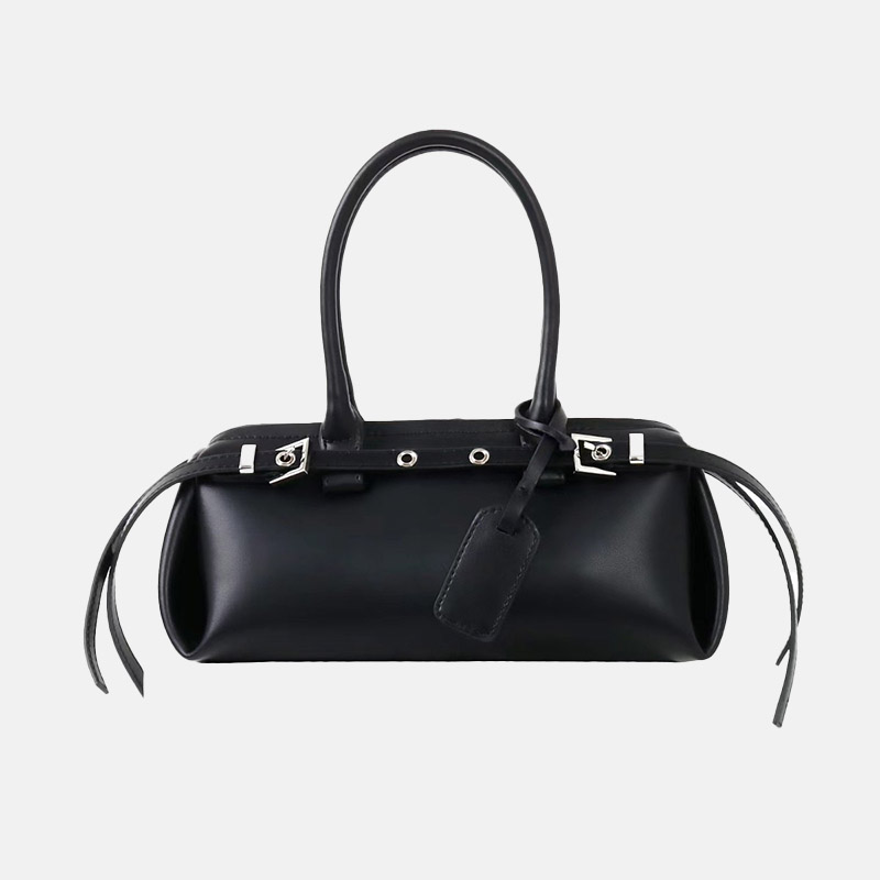 Sac à main baguette en cuir fendu vintage pour femmes, avec des ferrures en argent