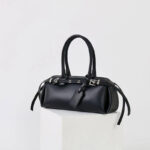 Women's Vintage Split Leather Baguette Handbag In Silver Hardware