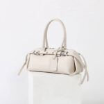 Women's Vintage Split Leather Baguette Handbag In Silver Hardware