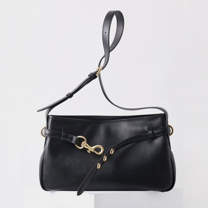 Sac à bandoulière en cuir fendu vintage pour femmes, avec quincaillerie dorée