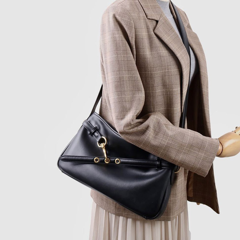 Sac à bandoulière en cuir fendu vintage pour femmes, avec quincaillerie dorée