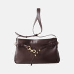 Sac à bandoulière en cuir fendu vintage pour femmes, avec quincaillerie dorée