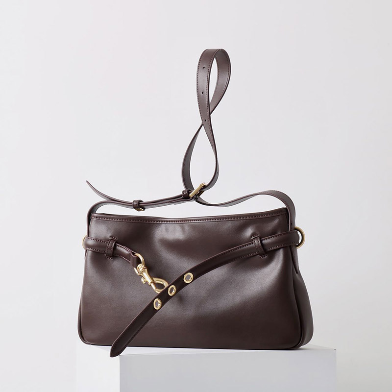 Sac à bandoulière en cuir fendu vintage pour femmes, avec quincaillerie dorée