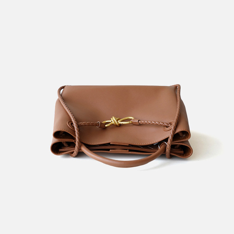 Sac fourre-tout en cuir fendu vintage pour femmes avec nœud en or