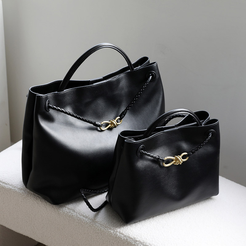 Sac fourre-tout en cuir fendu vintage pour femmes avec nœud en or