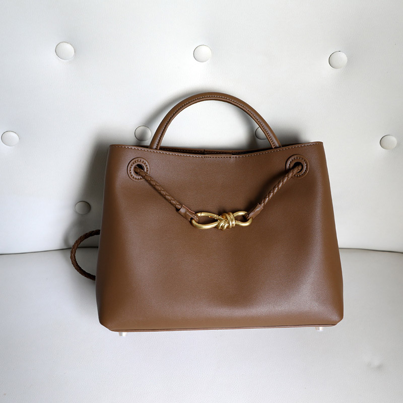 Sac fourre-tout en cuir fendu vintage pour femmes avec nœud en or
