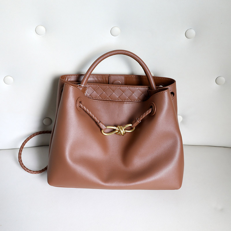 Sac fourre-tout en cuir fendu vintage pour femmes avec nœud en or