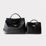Sac fourre-tout en cuir fendu vintage pour femmes avec nœud en or
