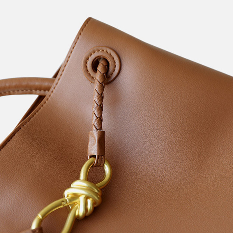 Sac fourre-tout en cuir fendu vintage pour femmes avec nœud en or