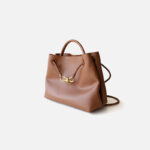 Sac fourre-tout en cuir fendu vintage pour femmes avec nœud en or