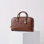 Women's Vintage Full-Grain Leather Bowling Crossbody Shoulder Handbag with Gold-Lock