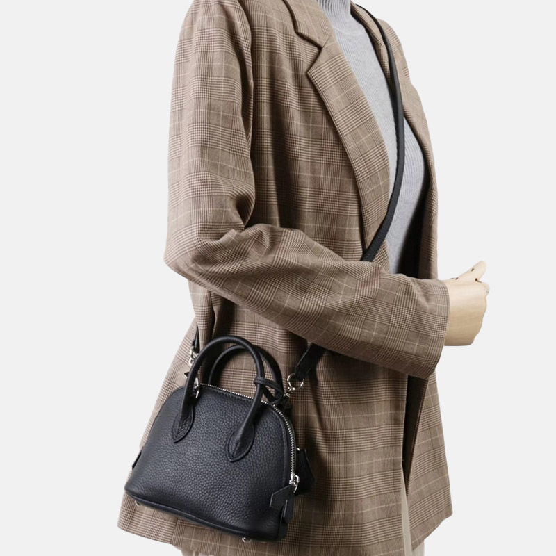 Women's Vintage Top-Grain Leather Lychee Texture Shell-Shaped Handbag