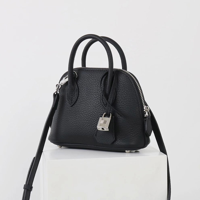 Women's Vintage Top-Grain Leather Lychee Texture Shell-Shaped Handbag
