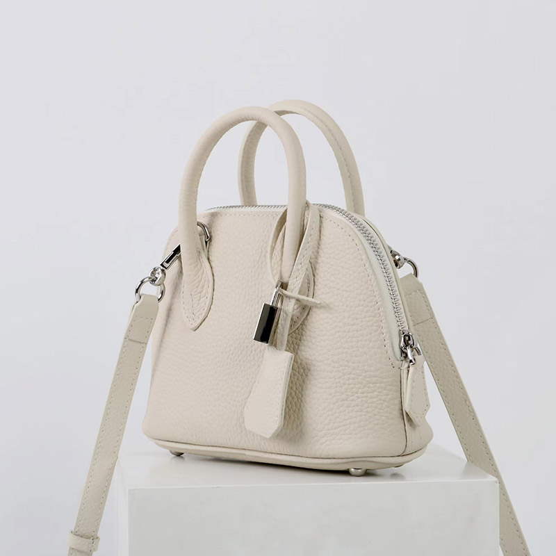 Women's Vintage Top-Grain Leather Lychee Texture Shell-Shaped Handbag
