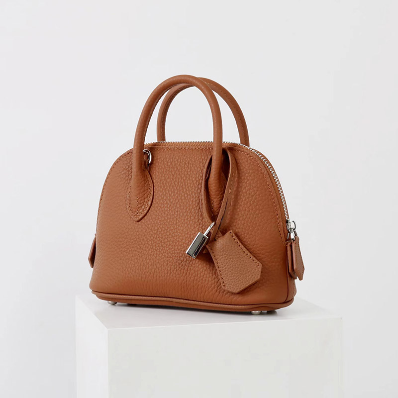Women's Vintage Top-Grain Leather Lychee Texture Shell-Shaped Handbag