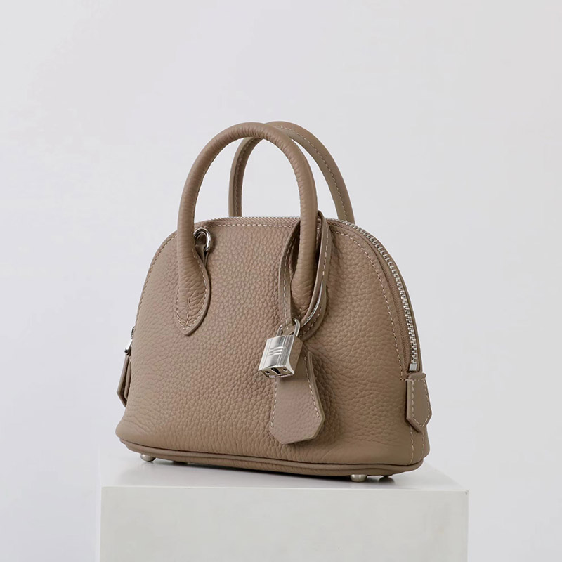 Women's Vintage Top-Grain Leather Lychee Texture Shell-Shaped Handbag