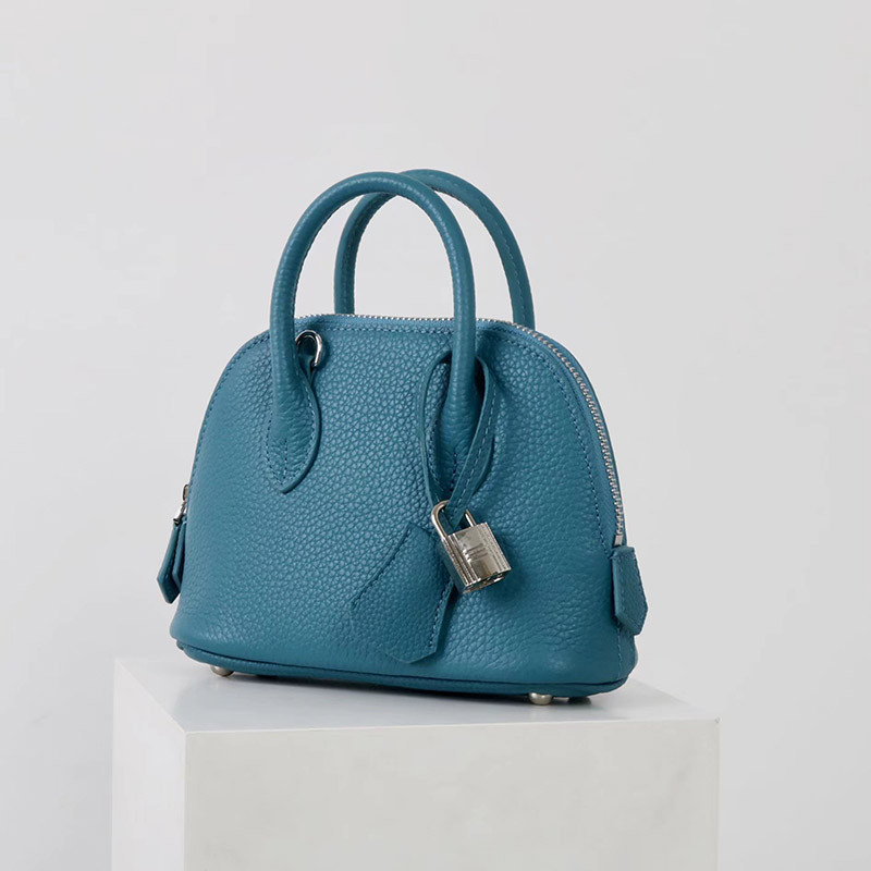 Women's Vintage Top-Grain Leather Lychee Texture Shell-Shaped Handbag