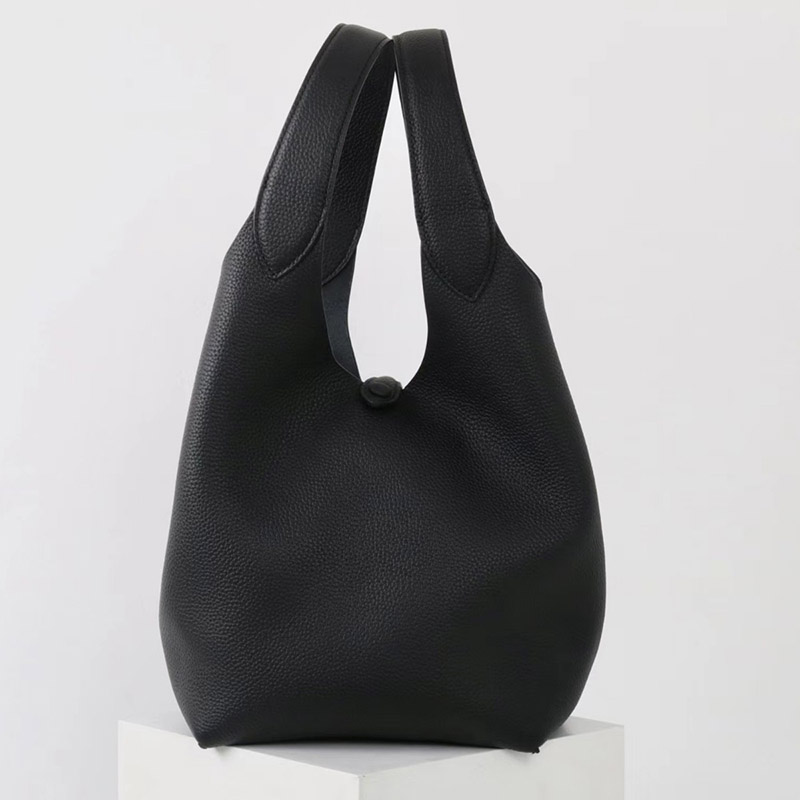 Women's Vintage Top-Grain Leather Lychee Texture Shoulder Strap Bucket Handbag