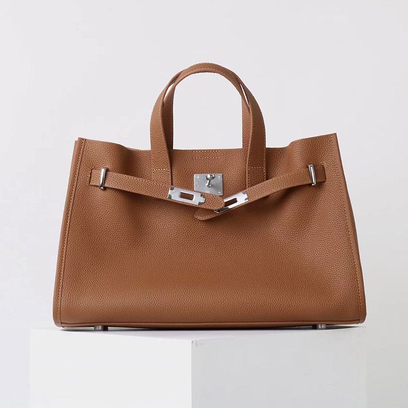 Women's Vintage Top Grain Leather Shoulder Tote Bag In Silver Hardware