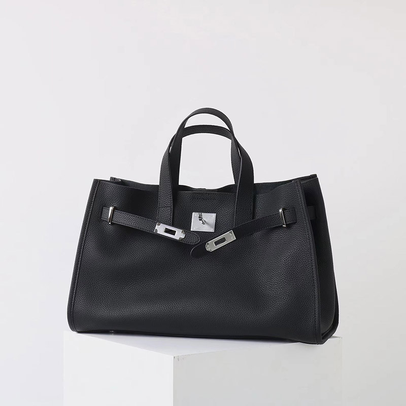 Women's Vintage Top Grain Leather Shoulder Tote Bag In Silver Hardware