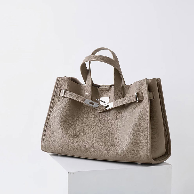 Women's Vintage Top Grain Leather Shoulder Tote Bag In Silver Hardware