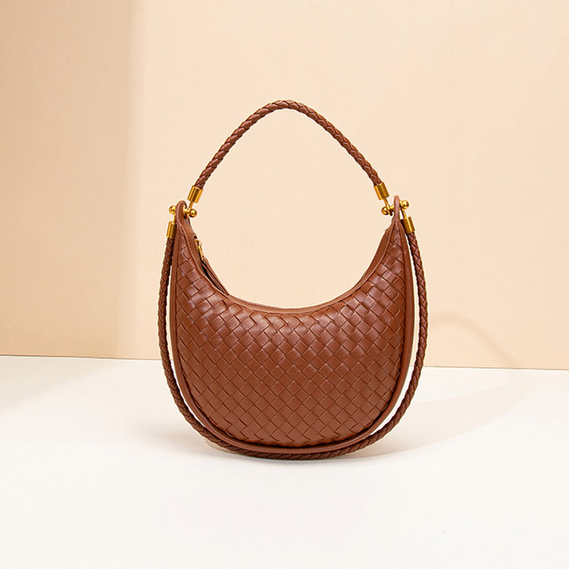 Sac à main vintage en forme de croissant tissé pour femmes