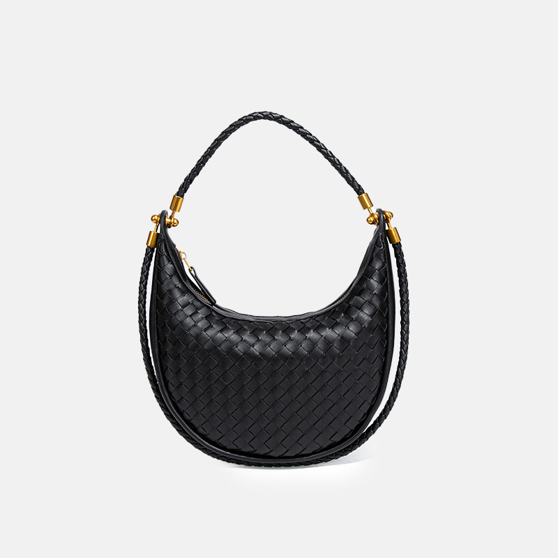 Sac à main vintage en forme de croissant tissé pour femmes