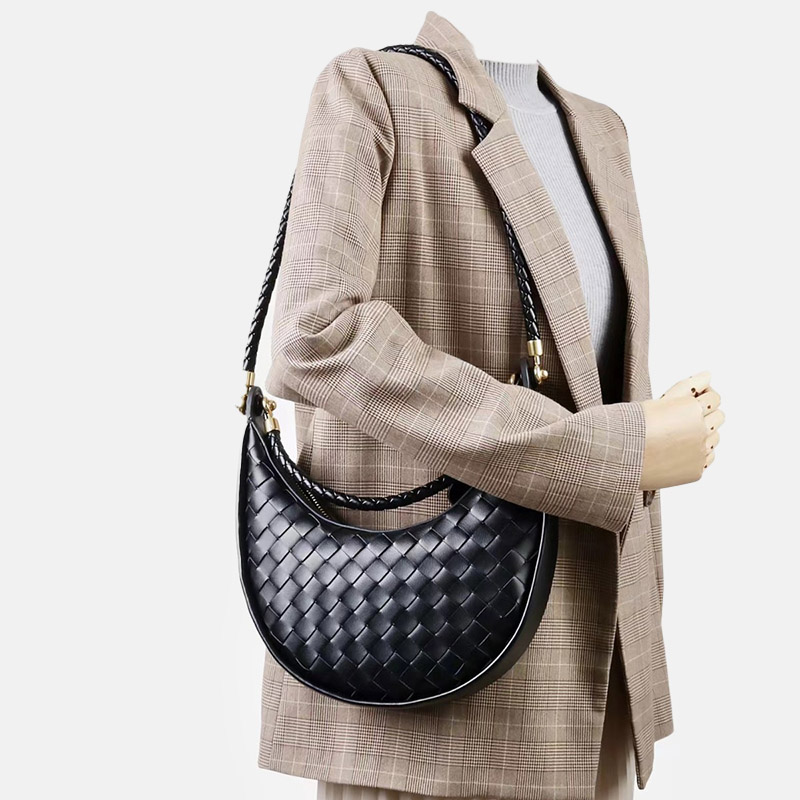 Sac hobo vintage à bandoulière en cuir fendu et tissé pour femmes