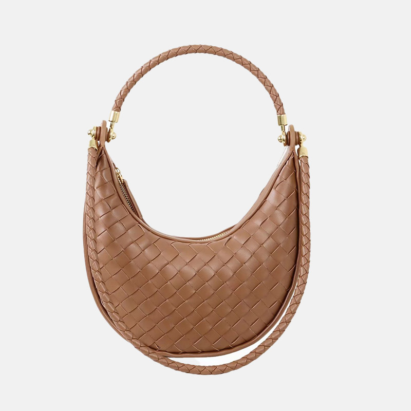 Women's Vintage Woven Split Leather Crescent Shoulder Hobo Bag
