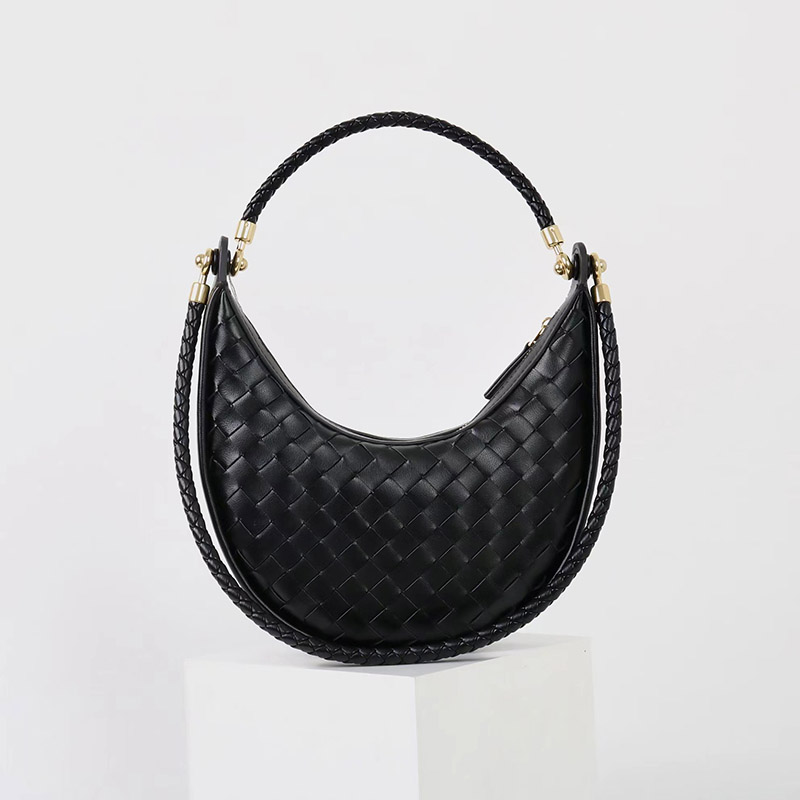 Sac hobo vintage à bandoulière en cuir fendu et tissé pour femmes