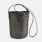 Women's Vintage Woven Top-Grain Leather Crossbody Bucket Bag