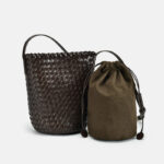 Women's Vintage Woven Top-Grain Leather Crossbody Bucket Bag