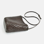 Women's Vintage Woven Top-Grain Leather Crossbody Bucket Bag