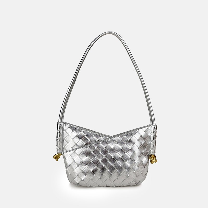 Women's Woven Genuine Leather V-Shaped Shoulder Bag