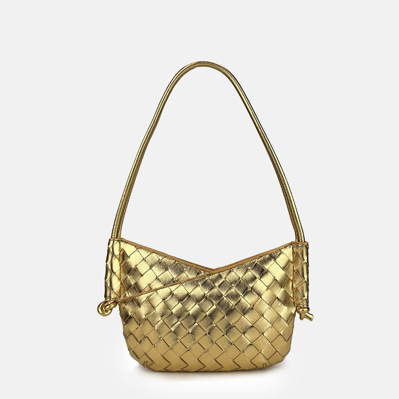 Women's Woven Genuine Leather V-Shaped Shoulder Bag
