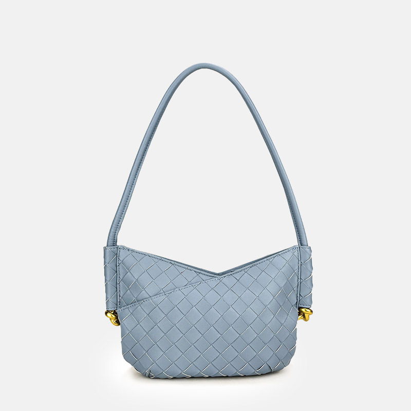 Women's Woven Genuine Leather V-Shaped Shoulder Bag