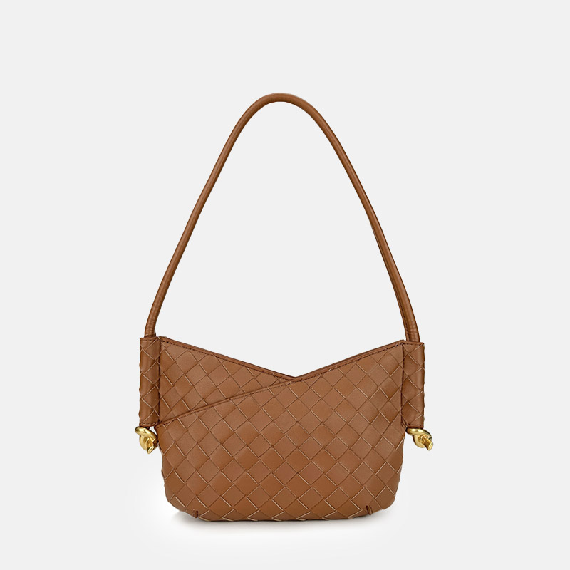 Women's Woven Genuine Leather V-Shaped Shoulder Bag