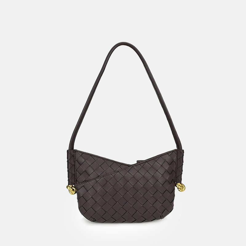 Women's Woven Genuine Leather V-Shaped Shoulder Bag
