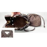 Women's Woven Split Leather Bucket Triangle Handle Shoulder Crossbody Bag