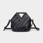 Women's Woven Split Leather Bucket Triangle Handle Shoulder Crossbody Bag