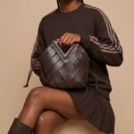 Women's Woven Split Leather Bucket Triangle Handle Shoulder Crossbody Bag