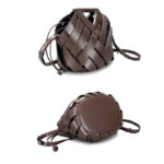 Women's Woven Split Leather Bucket Triangle Handle Shoulder Crossbody Bag